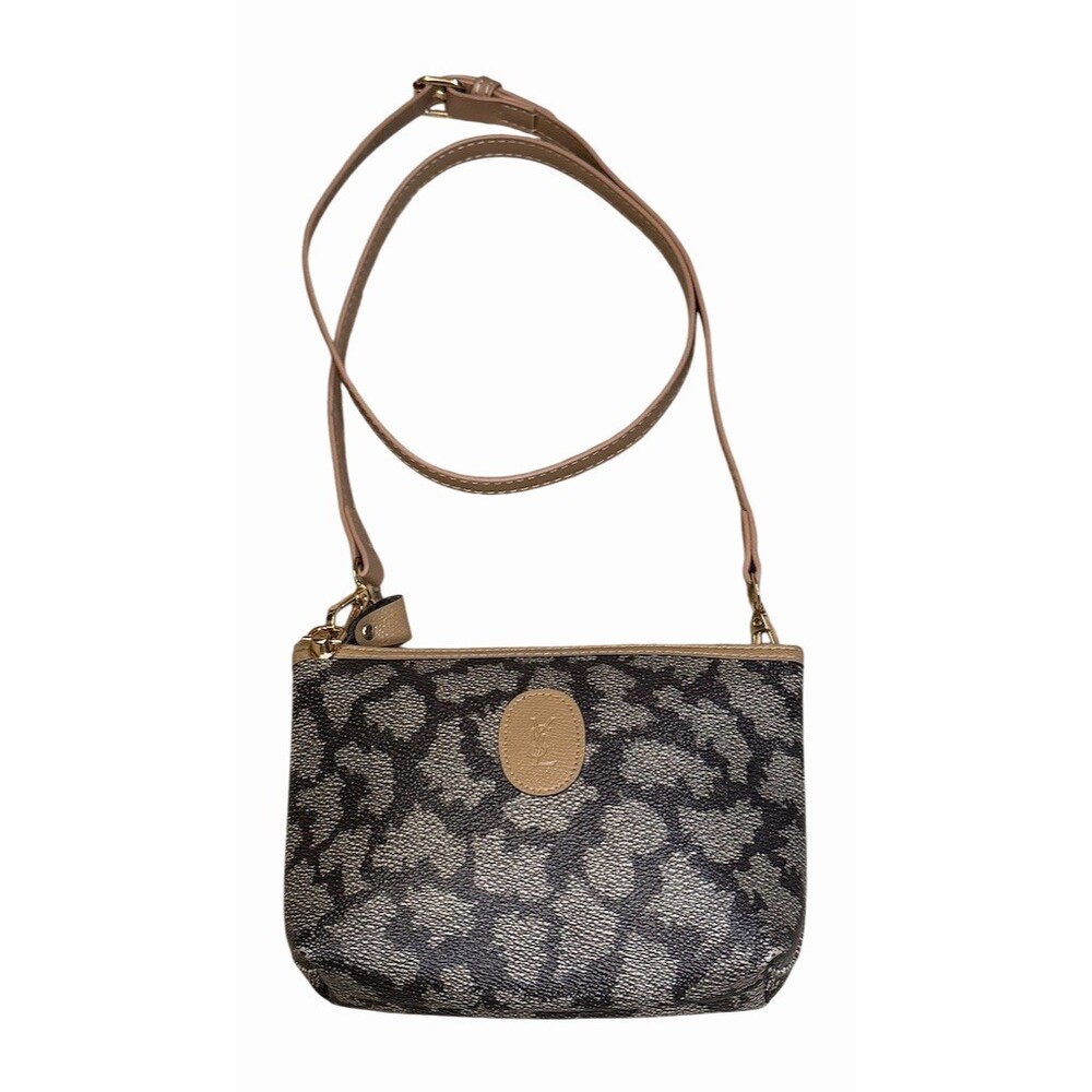 Yves Saint Laurent Vintage Pouch Converted to Crossbody Grey Black Giraffe Print